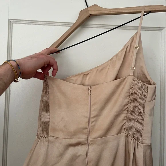 Bridesmaid Dress, Shannon One Shoulder Dress in Champagne Luxe Satin - Picture 11 of 11